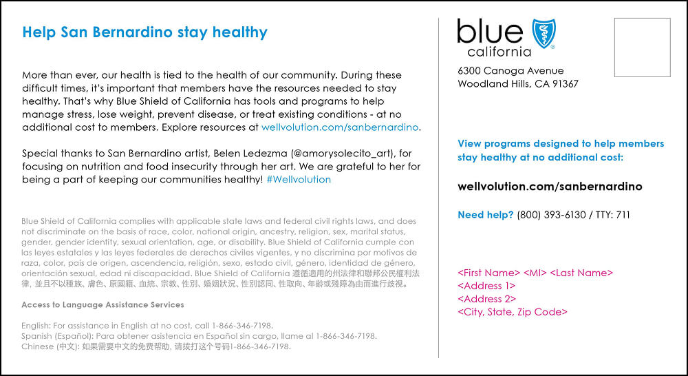 Belen Ledezma San Bernardino Back Postcard