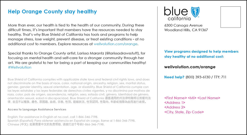 Larissa Marantz Orange County Back Postcard